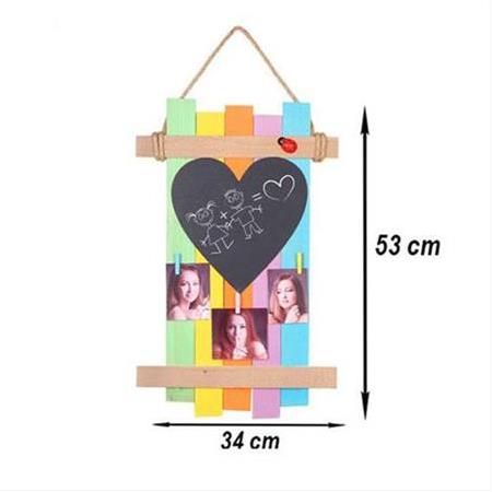 Renkli Ahşap Asimetrik Mandallı Çerçeve - Kalp Kara Tahtalı