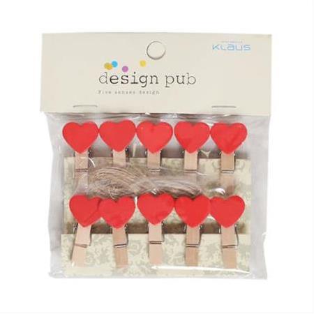 Kırmızı Ahşap Kalp Mandal (10 adet)
