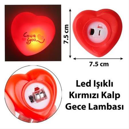 Led Işıklı Kırmızı Kalp Gece Lambası (Love You Temalı)