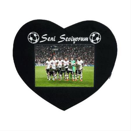 Süblimasyon Taraftar Kalp Yastık - Siyah Beyaz
