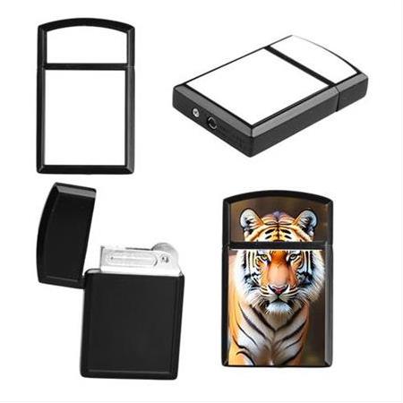 Süblimasyon Siyah Kapaklı Metal Çakmak - Tek Taraflı