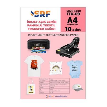 SRF İnkjet A4 Pamuklu Açık Zemin Transfer Kağıdı (10 adet)