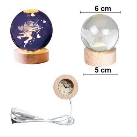 Işıklı Ahşap Standlı Aşk Oku Eros Cam Küre - USB Baglantılı