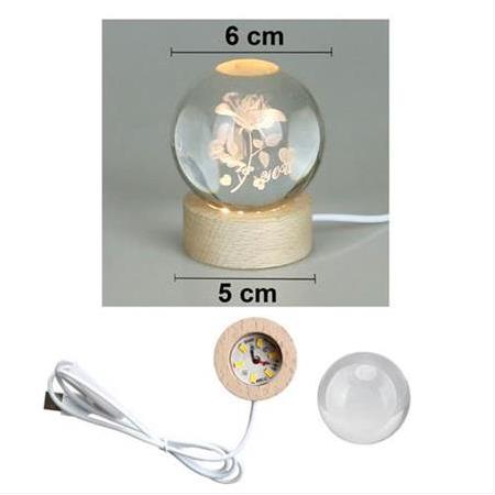 Işıklı Ahşap Standlı I Love You Güllü Cam Küre - USB Baglantılı